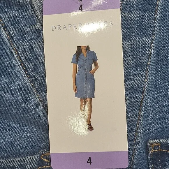 Draper James Women's Blue Short Sleeves Button Front Denim Dress Pockets Size 4 - Picture 5 of 8